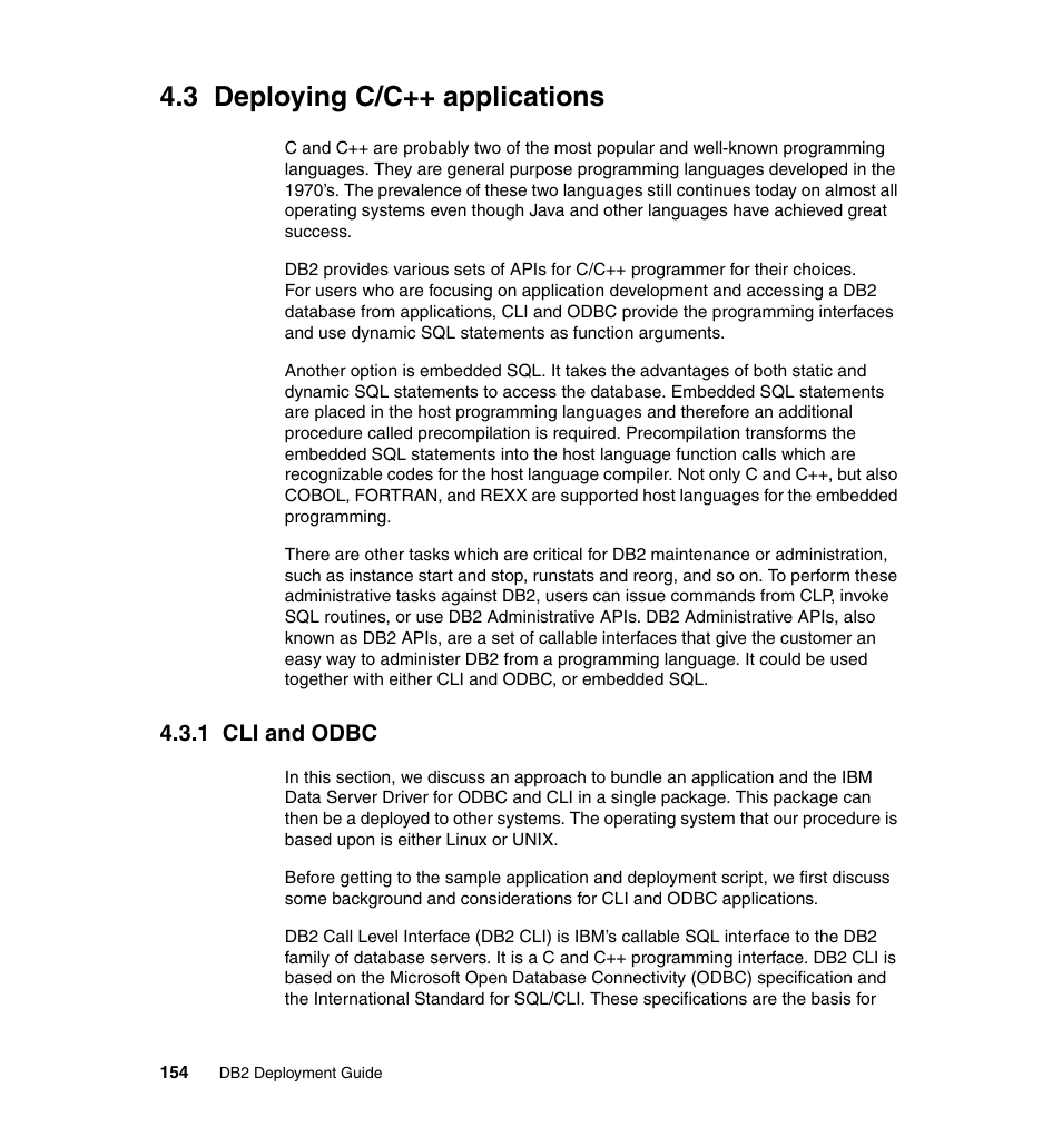 3 deploying c/c++ applications, 1 cli and odbc | IBM Data Server DB2 User Manual | Page 168 / 298