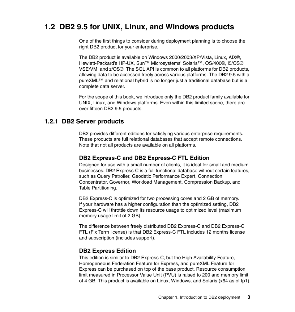 2 db2 9.5 for unix, linux, and windows products, 1 db2 server products | IBM Data Server DB2 User Manual | Page 17 / 298