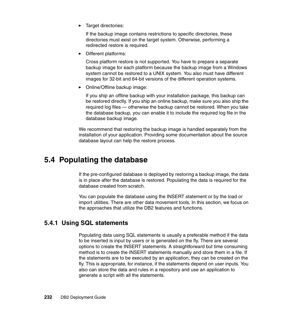 4 populating the database, 1 using sql statements | IBM Data Server DB2 User Manual | Page 246 / 298