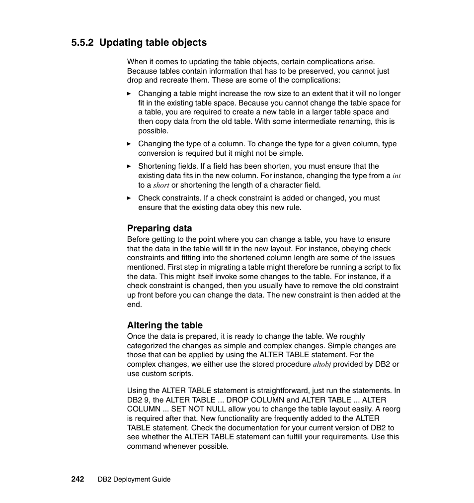 2 updating table objects | IBM Data Server DB2 User Manual | Page 256 / 298