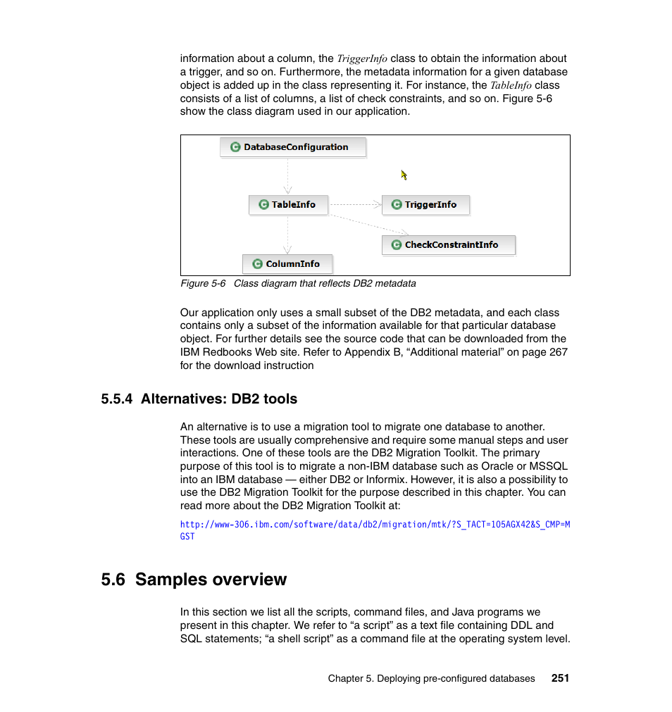 4 alternatives: db2 tools, 6 samples overview, D in 5.6, “samples | IBM Data Server DB2 User Manual | Page 265 / 298