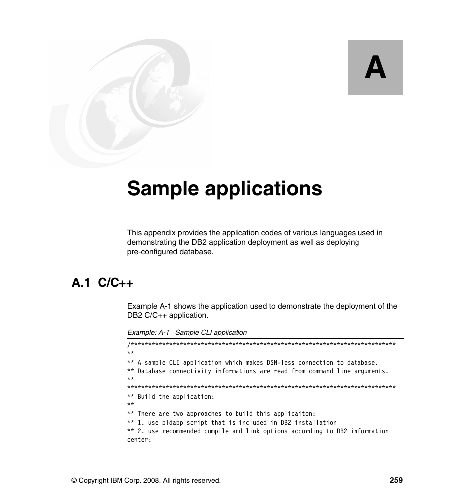 Appendix a. sample applications, A.1 c/c, Sample applications | IBM Data Server DB2 User Manual | Page 273 / 298