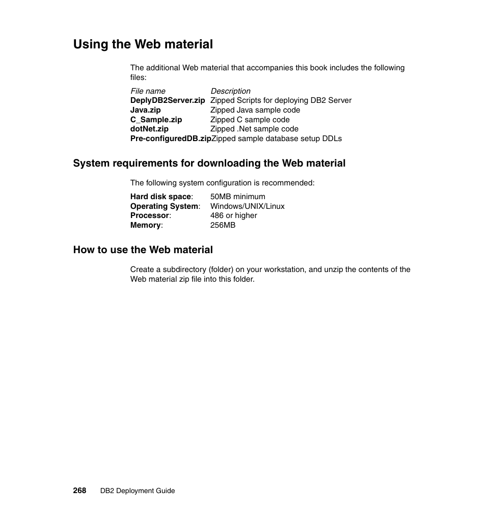 Using the web material, How to use the web material | IBM Data Server DB2 User Manual | Page 282 / 298