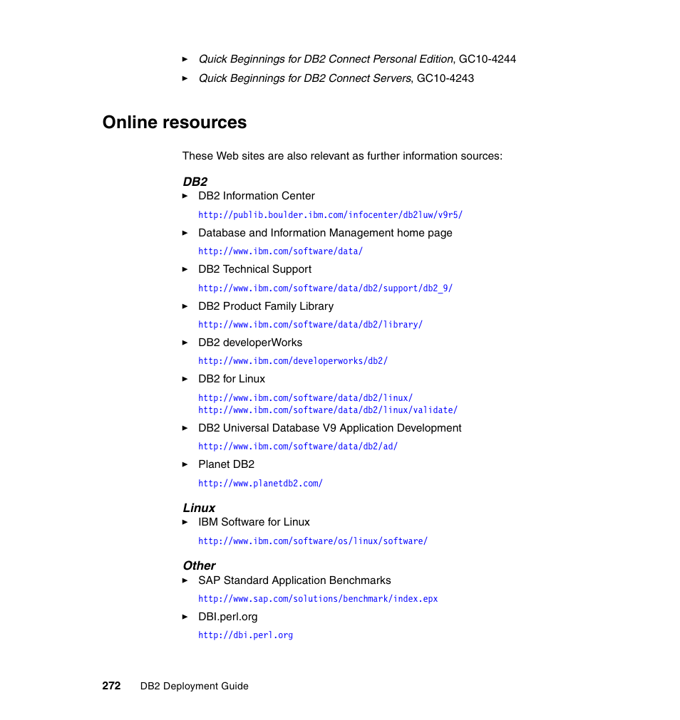 Online resources | IBM Data Server DB2 User Manual | Page 286 / 298