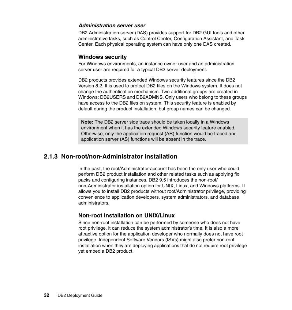 3 non-root/non-administrator installation | IBM Data Server DB2 User Manual | Page 46 / 298