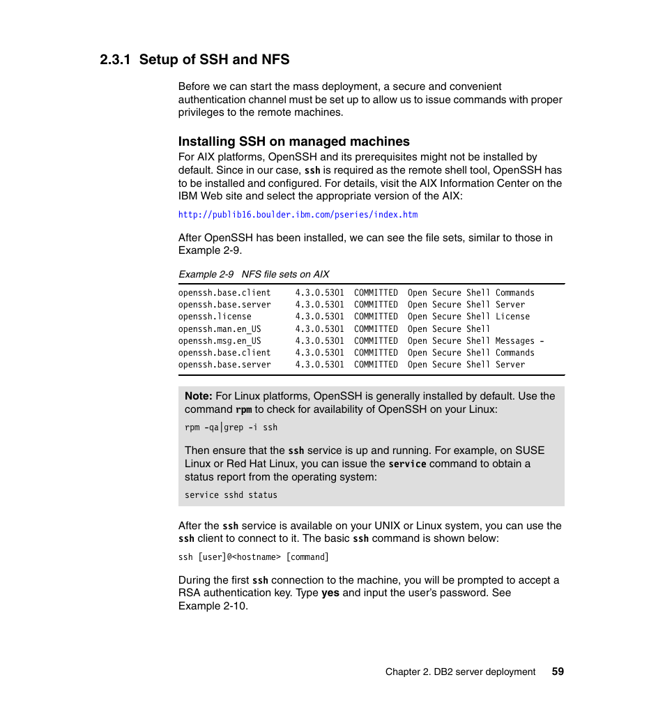 1 setup of ssh and nfs | IBM Data Server DB2 User Manual | Page 73 / 298