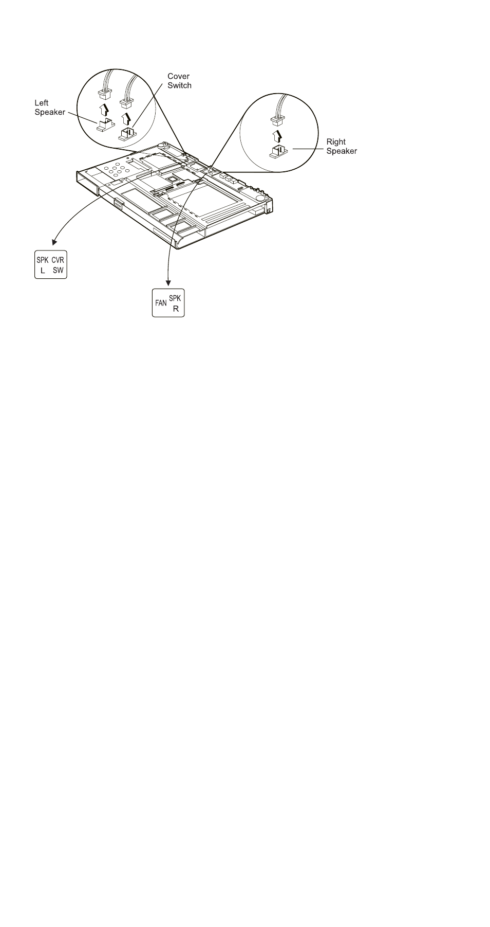 Speaker and cover switch cables | IBM 310ED User Manual | Page 80 / 120