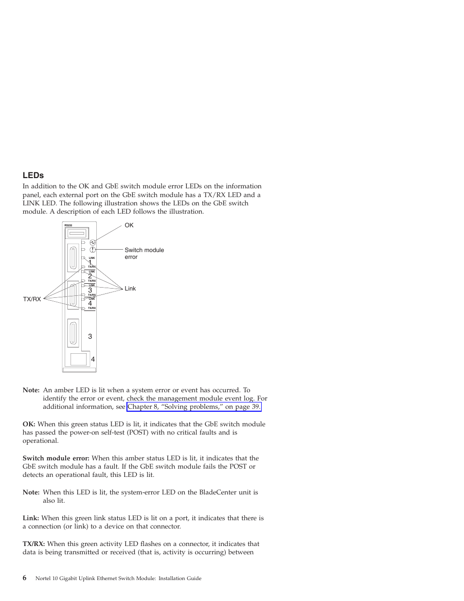 Leds | IBM Nortel 10 User Manual | Page 16 / 90