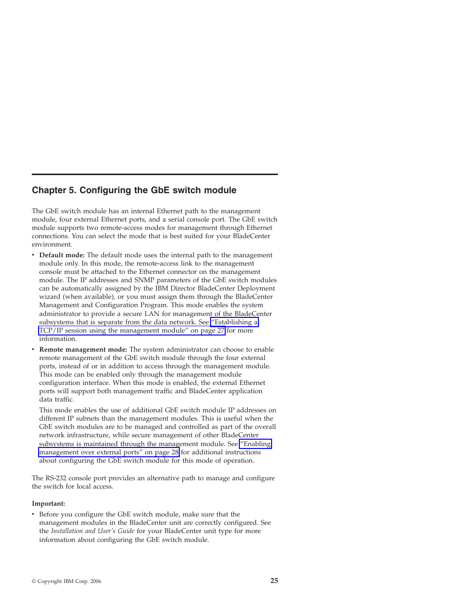 Chapter 5. configuring the gbe switch module, Chapter, Configuring | Switch, Module | IBM Nortel 10 User Manual | Page 35 / 90