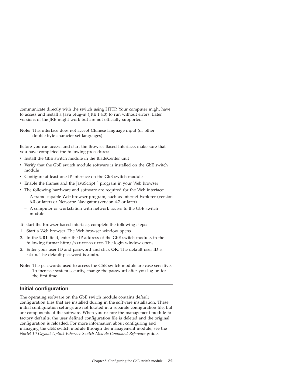 Initial configuration, Initial, Configuration | IBM Nortel 10 User Manual | Page 41 / 90