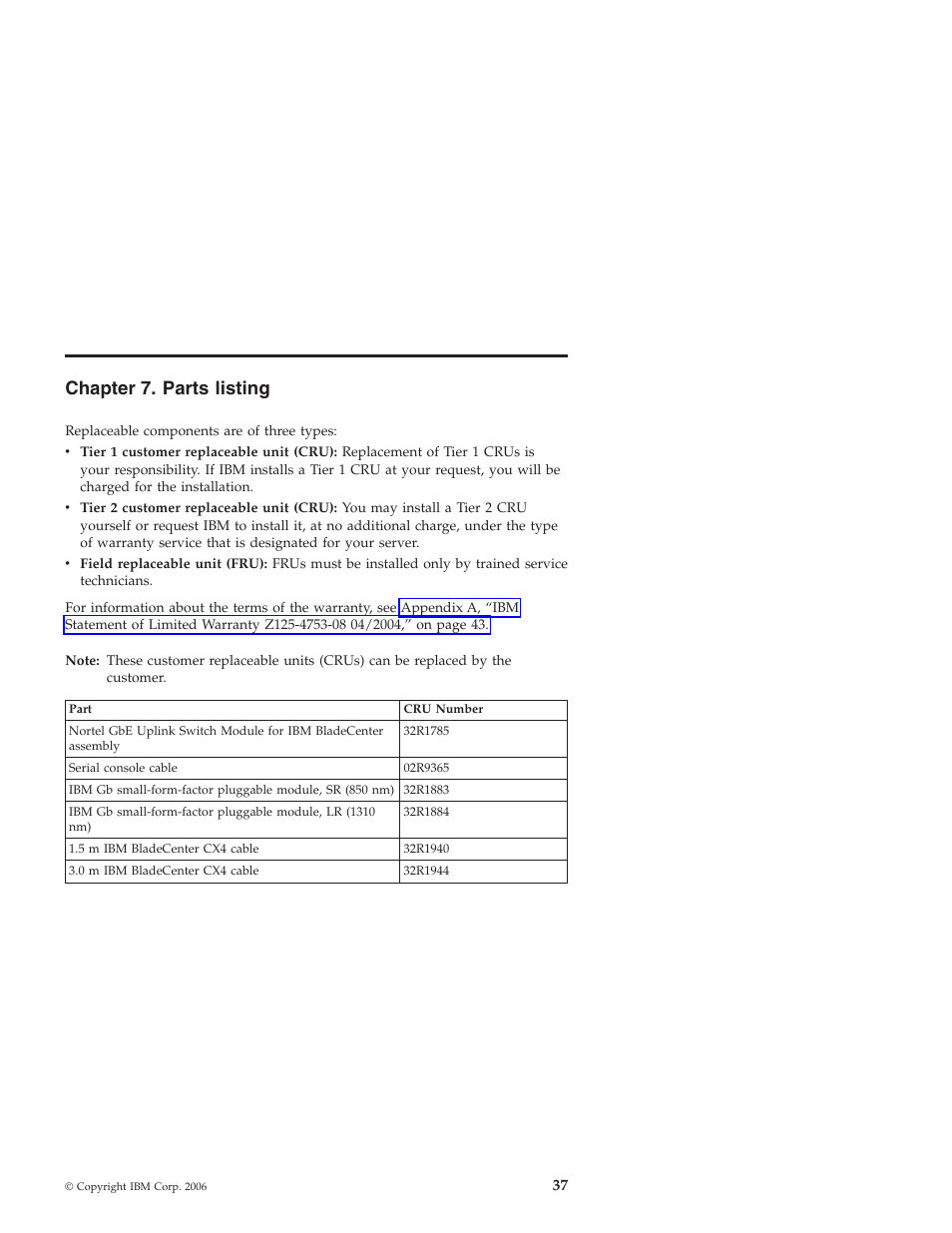 Chapter 7. parts listing, Chapter, Parts | Listing | IBM Nortel 10 User Manual | Page 47 / 90