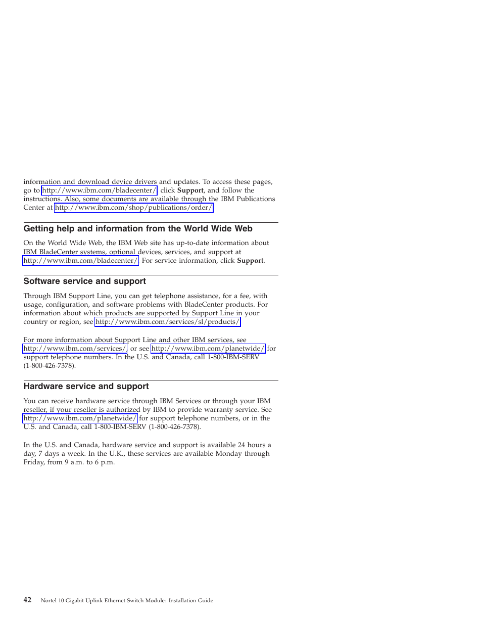 Software service and support, Hardware service and support, Getting | Help, Information, From, World, Wide, Software, Service | IBM Nortel 10 User Manual | Page 52 / 90