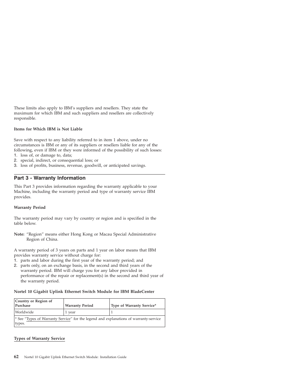 Part 3 - warranty information, Part, Warranty | Information | IBM Nortel 10 User Manual | Page 72 / 90