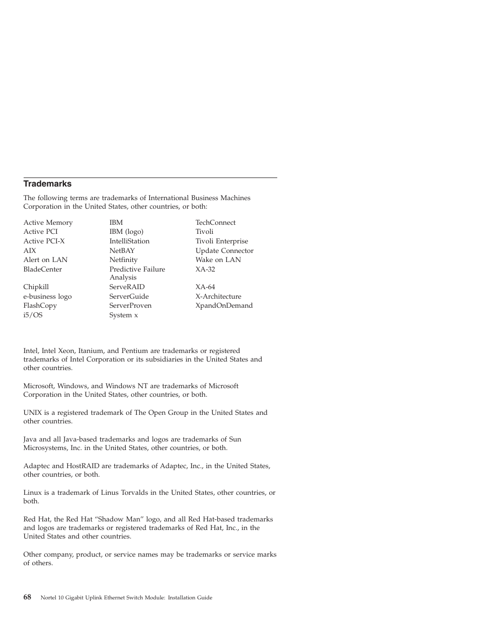 Trademarks | IBM Nortel 10 User Manual | Page 78 / 90