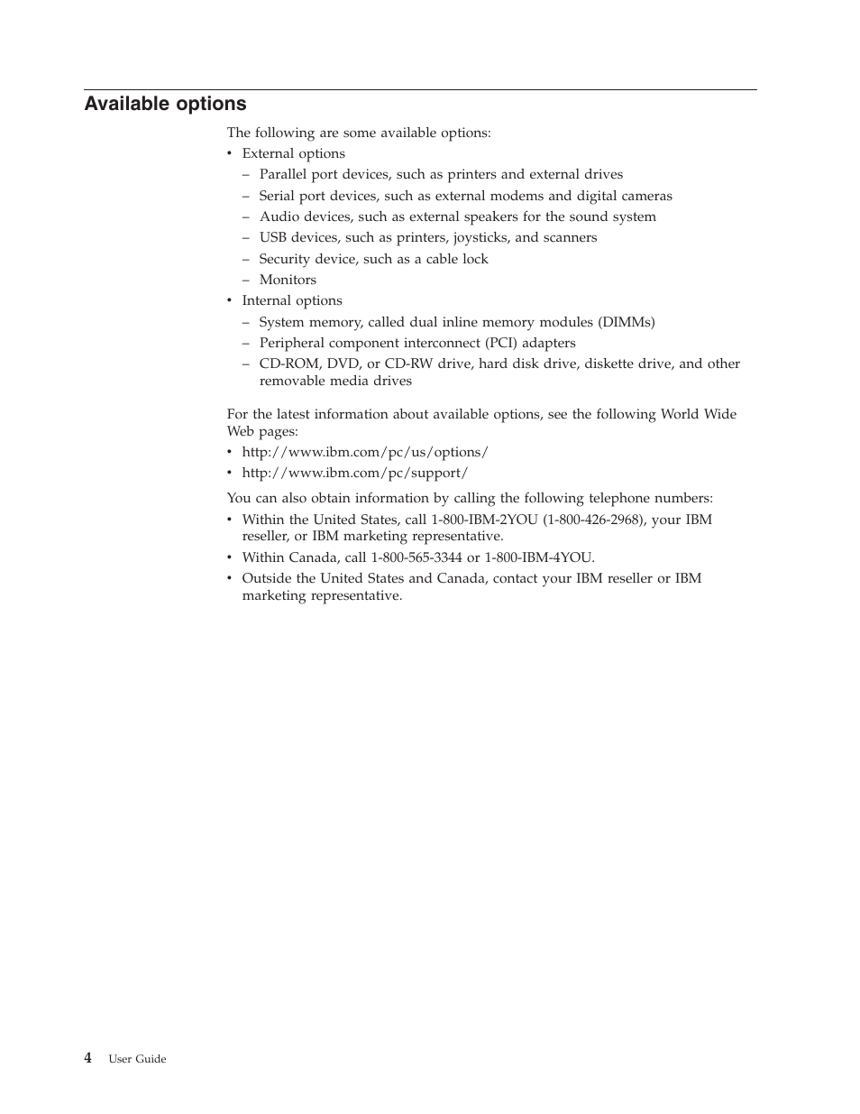 Available options | IBM NETVISTA 8318 User Manual | Page 16 / 52