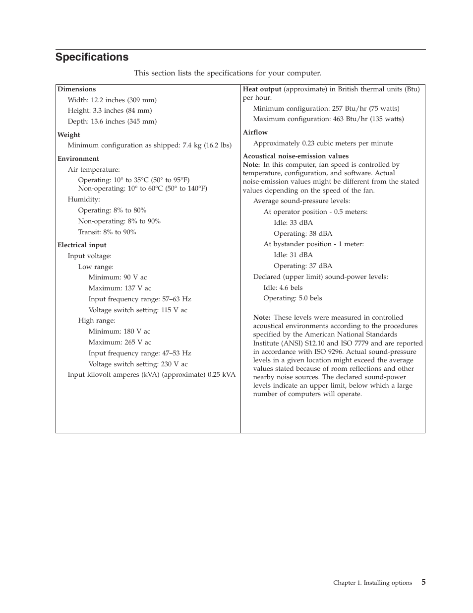 Specifications | IBM NETVISTA 8318 User Manual | Page 17 / 52