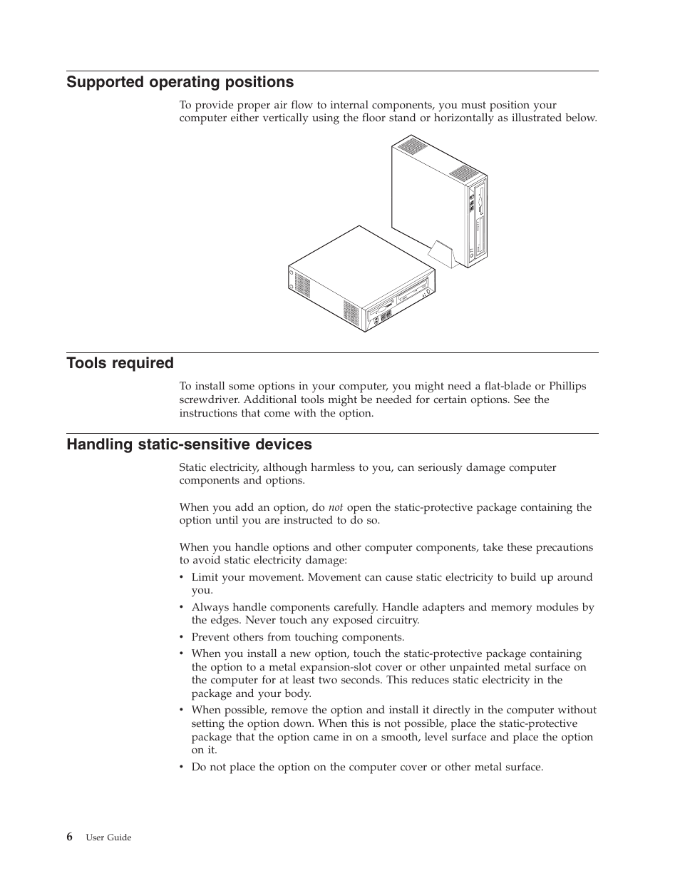 Supported operating positions, Tools required, Handling static-sensitive devices | IBM NETVISTA 8318 User Manual | Page 18 / 52