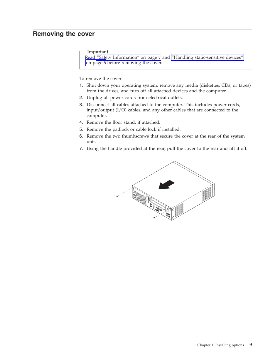 Removing the cover | IBM NETVISTA 8318 User Manual | Page 21 / 52