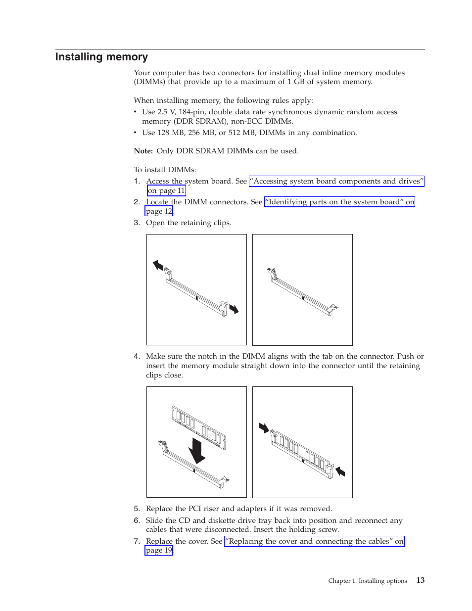 Installing memory | IBM NETVISTA 8318 User Manual | Page 25 / 52