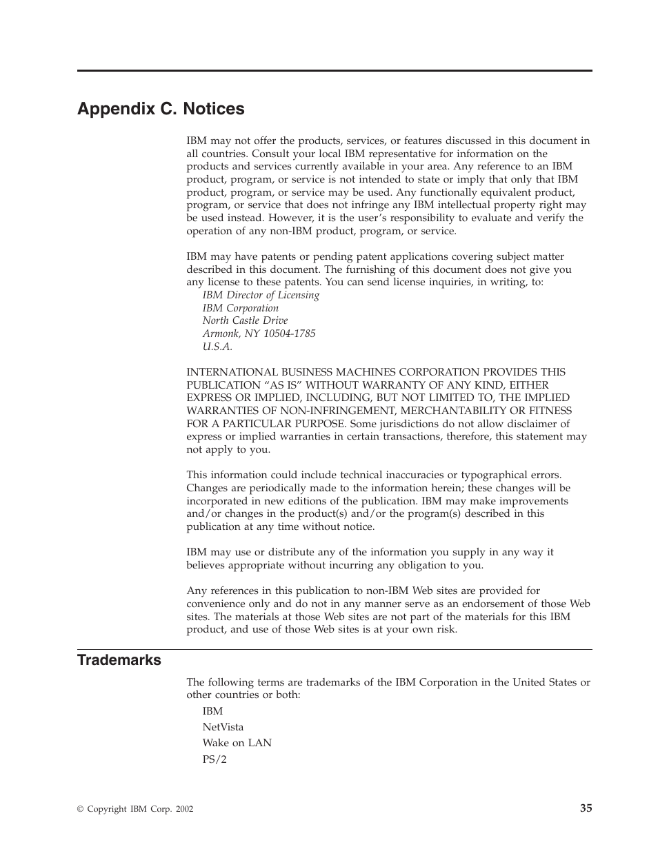 Appendix c. notices, Trademarks | IBM NETVISTA 8318 User Manual | Page 47 / 52