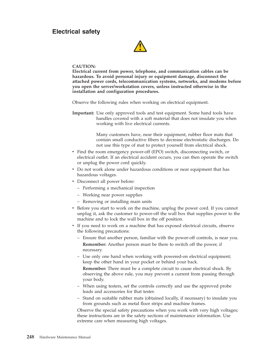 Electrical safety, Electrical, Safety | IBM THINKCENTER 8189 User Manual | Page 254 / 290