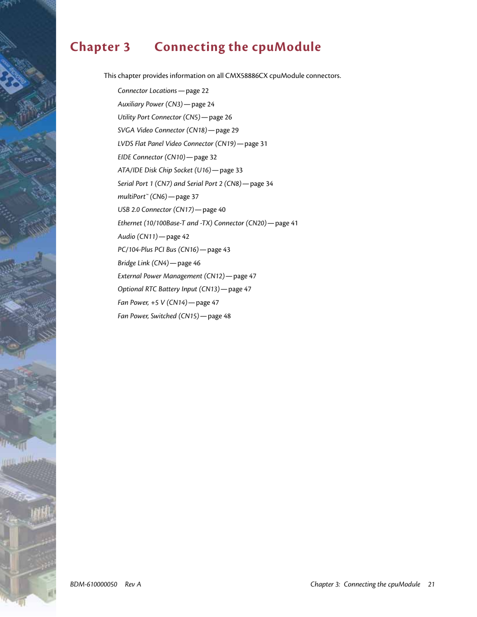 Chapter 3 connecting the cpumodule, Chapter 3, Connecting the cpumodule | IBM CMX58886CX User Manual | Page 29 / 110