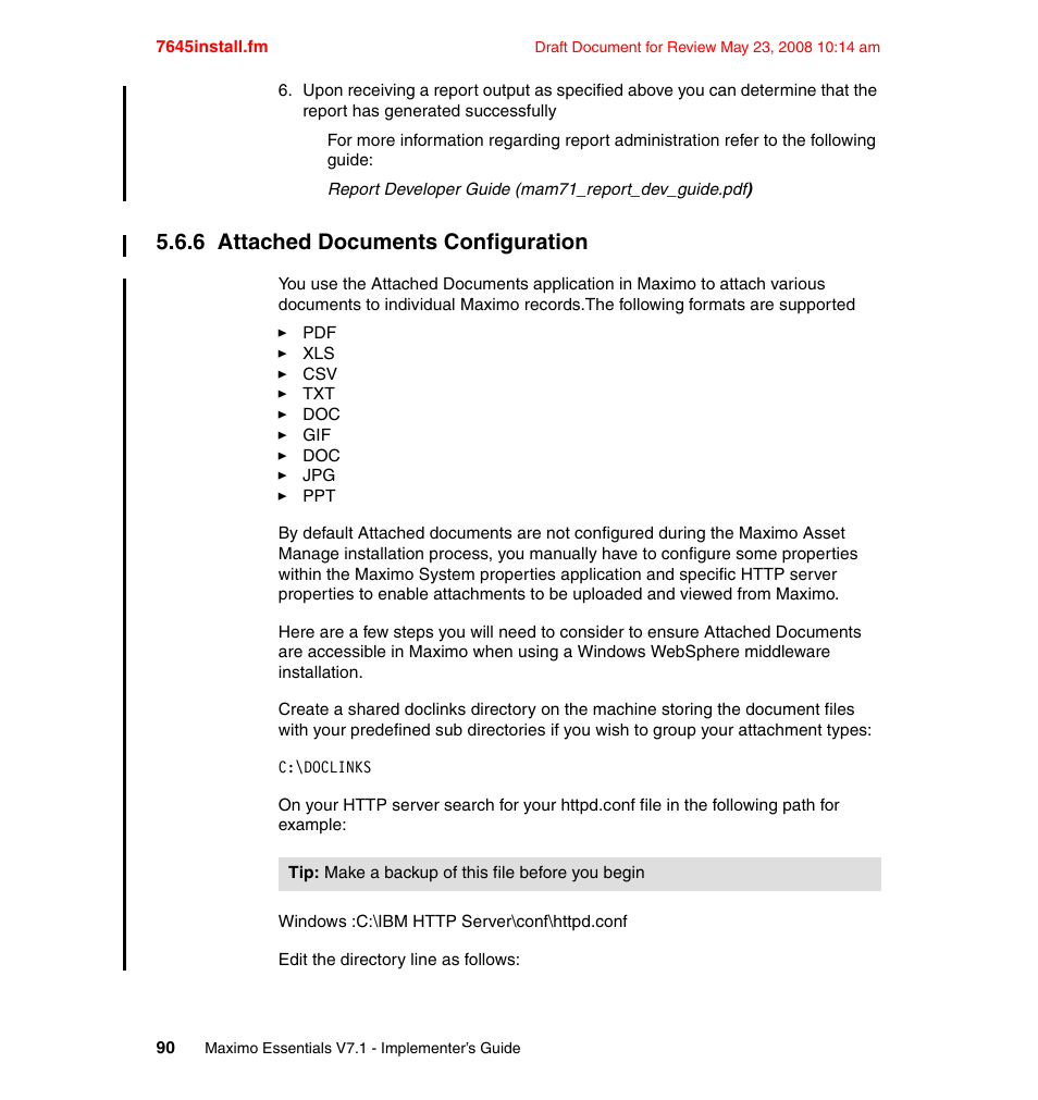 6 attached documents configuration | IBM MAXIMO SG24-7645-00 User Manual | Page 104 / 152