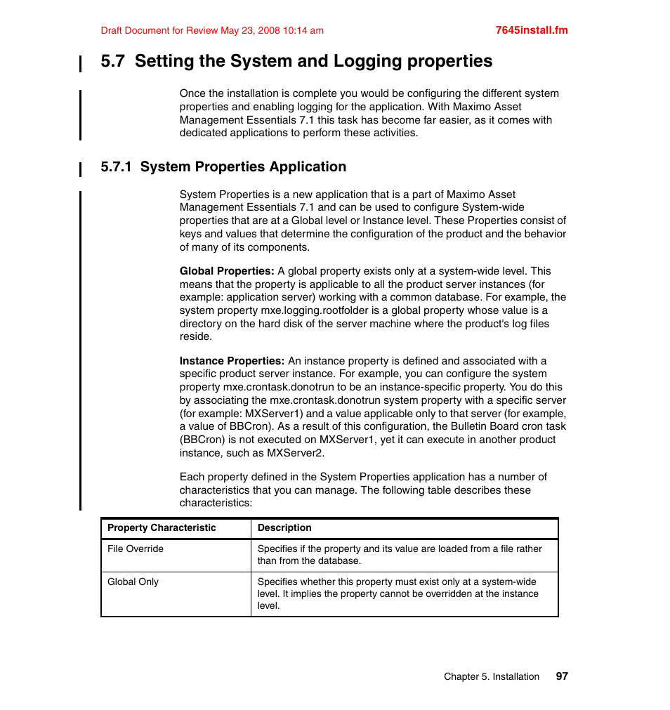7 setting the system and logging properties, 1 system properties application | IBM MAXIMO SG24-7645-00 User Manual | Page 111 / 152