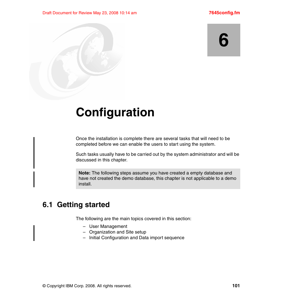 Chapter 6. configuration, 1 getting started, Configuration | IBM MAXIMO SG24-7645-00 User Manual | Page 115 / 152