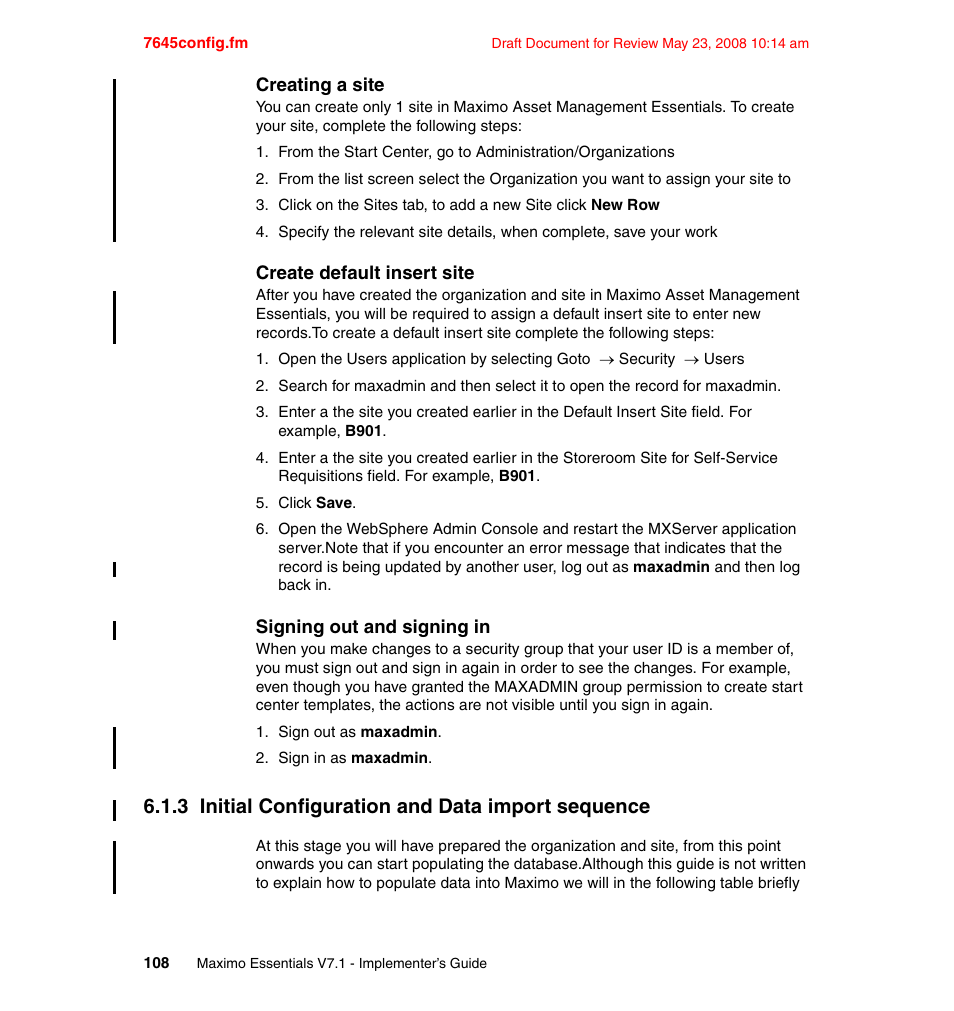 3 initial configuration and data import sequence | IBM MAXIMO SG24-7645-00 User Manual | Page 122 / 152