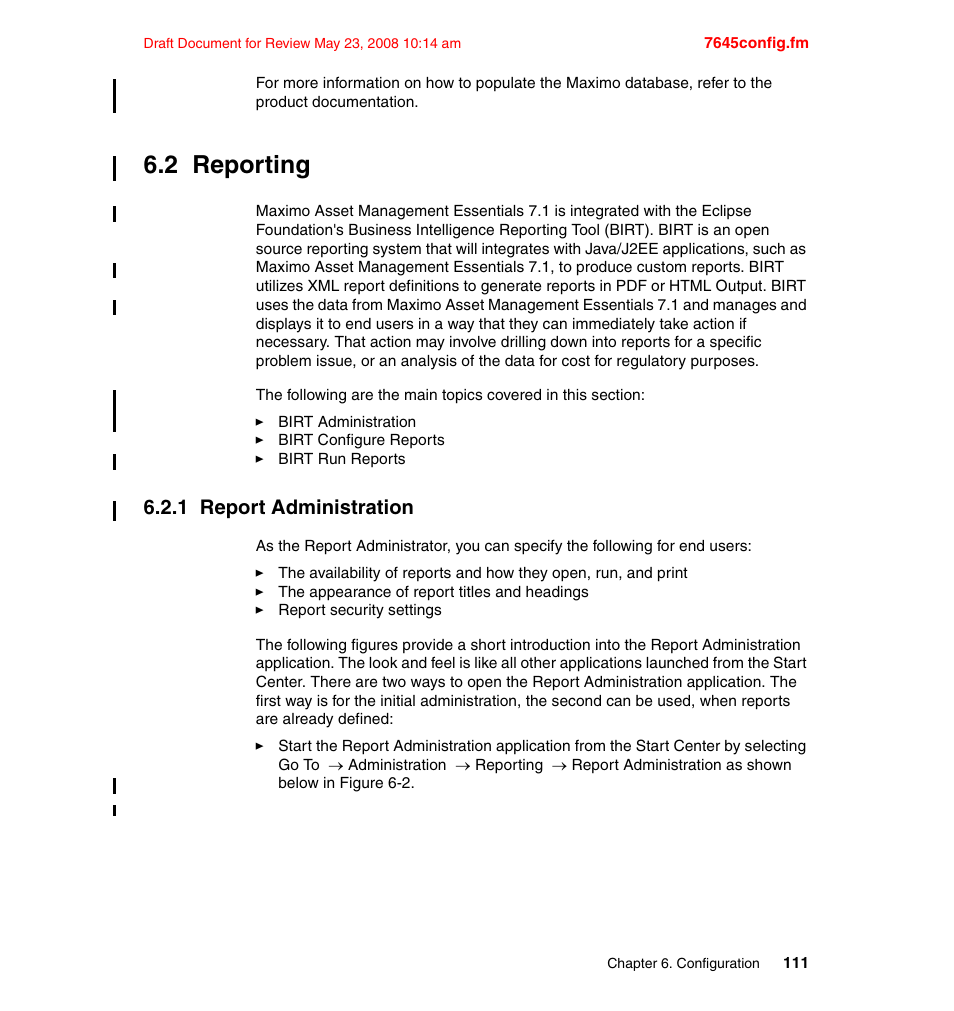 2 reporting, 1 report administration | IBM MAXIMO SG24-7645-00 User Manual | Page 125 / 152