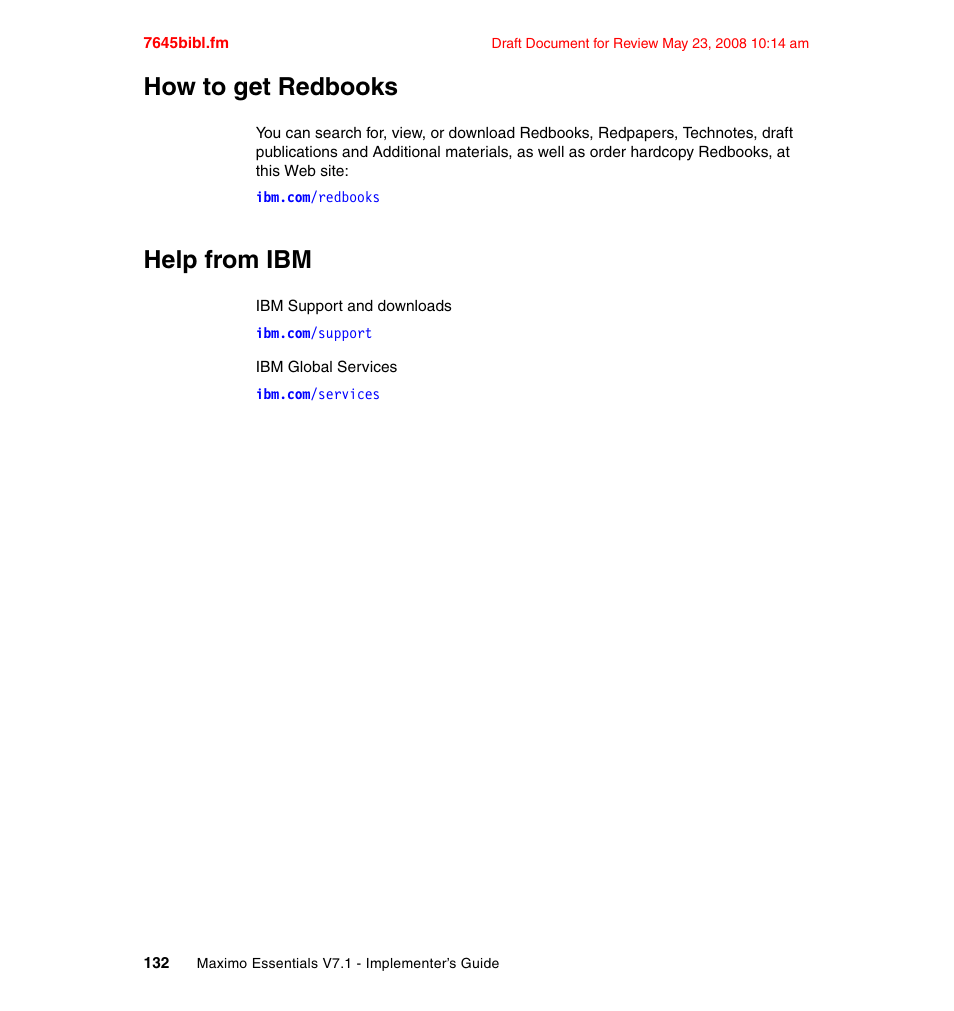 How to get redbooks, Help from ibm, How to get redbooks help from ibm | IBM MAXIMO SG24-7645-00 User Manual | Page 146 / 152