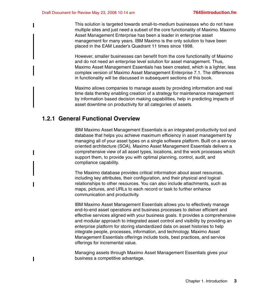 1 general functional overview | IBM MAXIMO SG24-7645-00 User Manual | Page 17 / 152