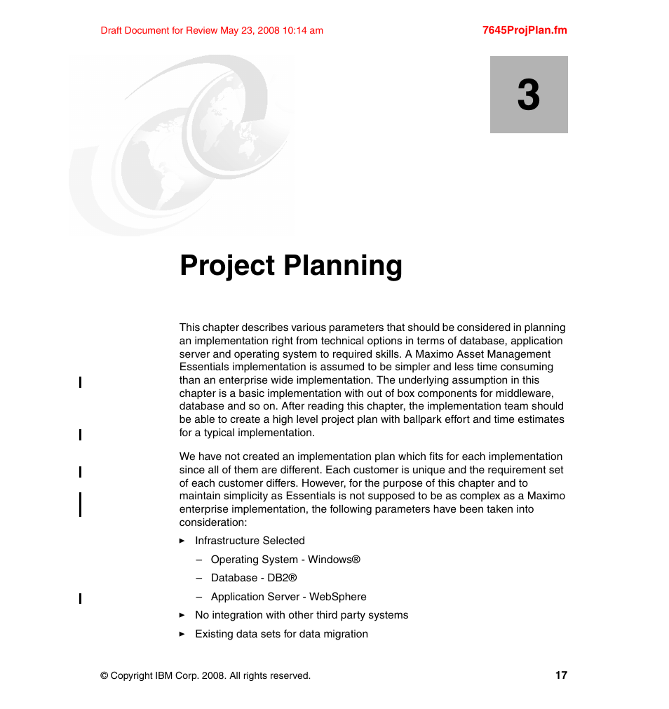 Chapter 3. project planning, Project planning | IBM MAXIMO SG24-7645-00 User Manual | Page 31 / 152
