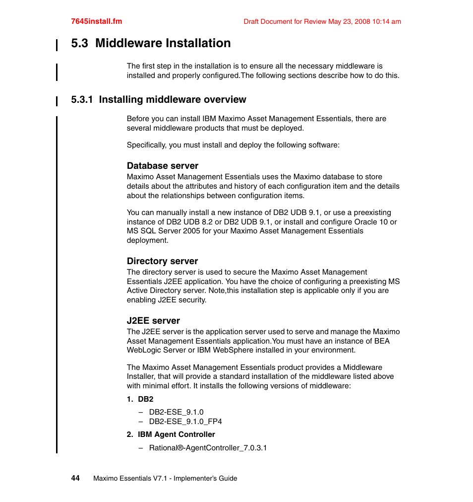 3 middleware installation, 1 installing middleware overview | IBM MAXIMO SG24-7645-00 User Manual | Page 58 / 152