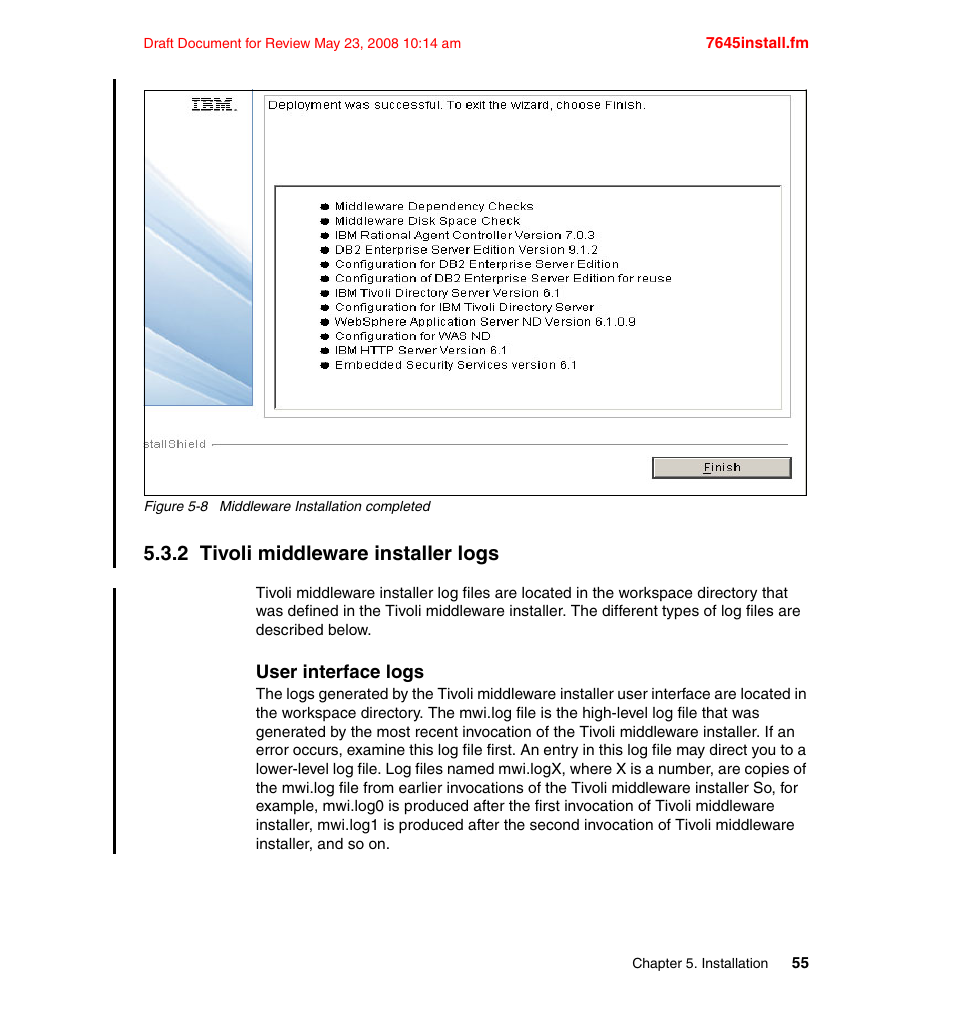 2 tivoli middleware installer logs | IBM MAXIMO SG24-7645-00 User Manual | Page 69 / 152