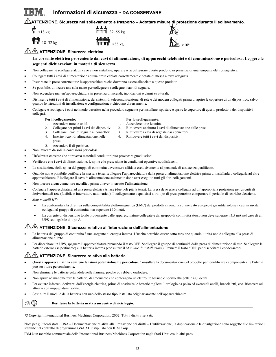 Informazioni di sicurezza | IBM UPS750TLV User Manual | Page 37 / 68