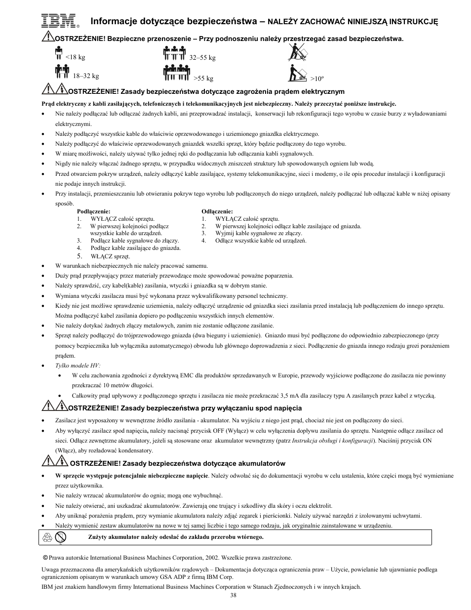 Informacje dotyczące bezpieczeństwa | IBM UPS750TLV User Manual | Page 42 / 68