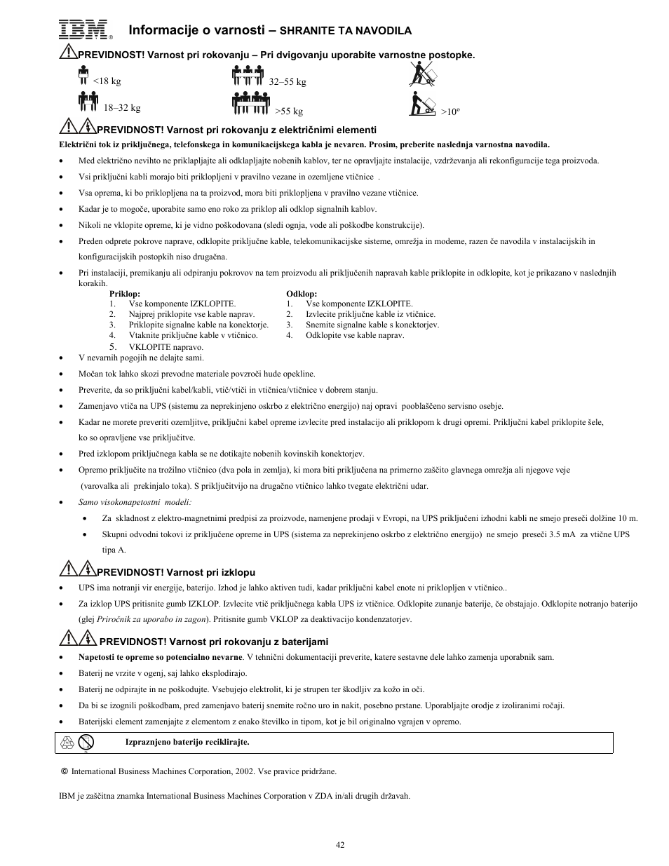Informacije o varnosti | IBM UPS750TLV User Manual | Page 46 / 68