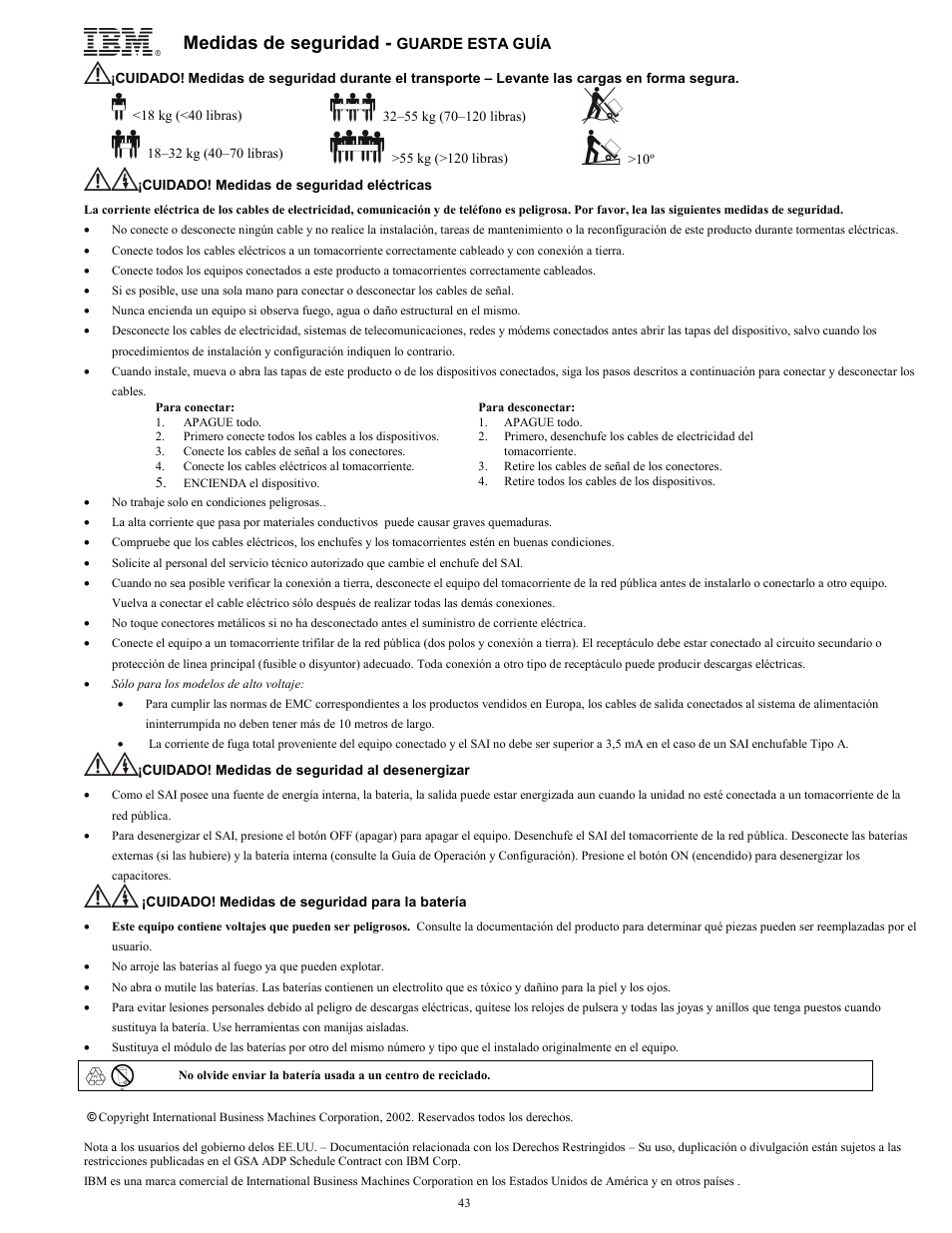 Medidas de seguridad | IBM UPS750TLV User Manual | Page 47 / 68