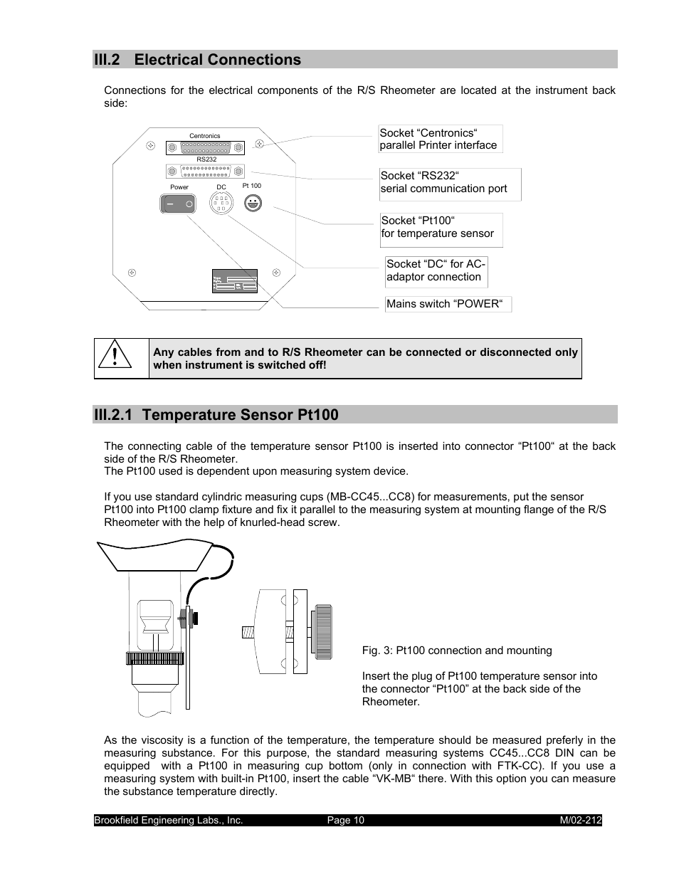 Iii.2 electrical connections | IBM R/S Rheometer M/02-212 User Manual | Page 10 / 65