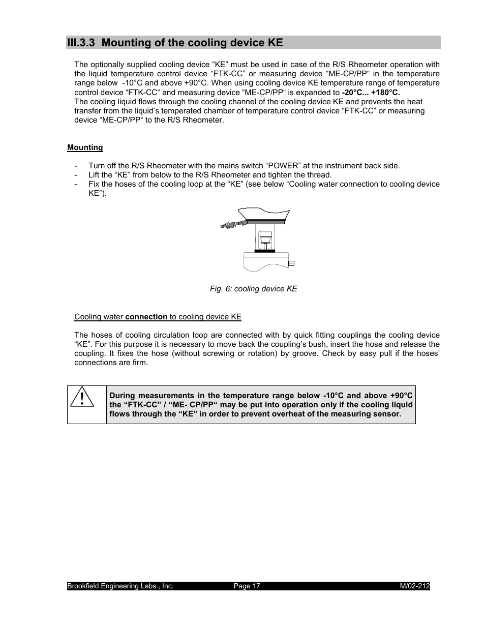 Iii.3.3 mounting of the cooling device ke | IBM R/S Rheometer M/02-212 User Manual | Page 17 / 65