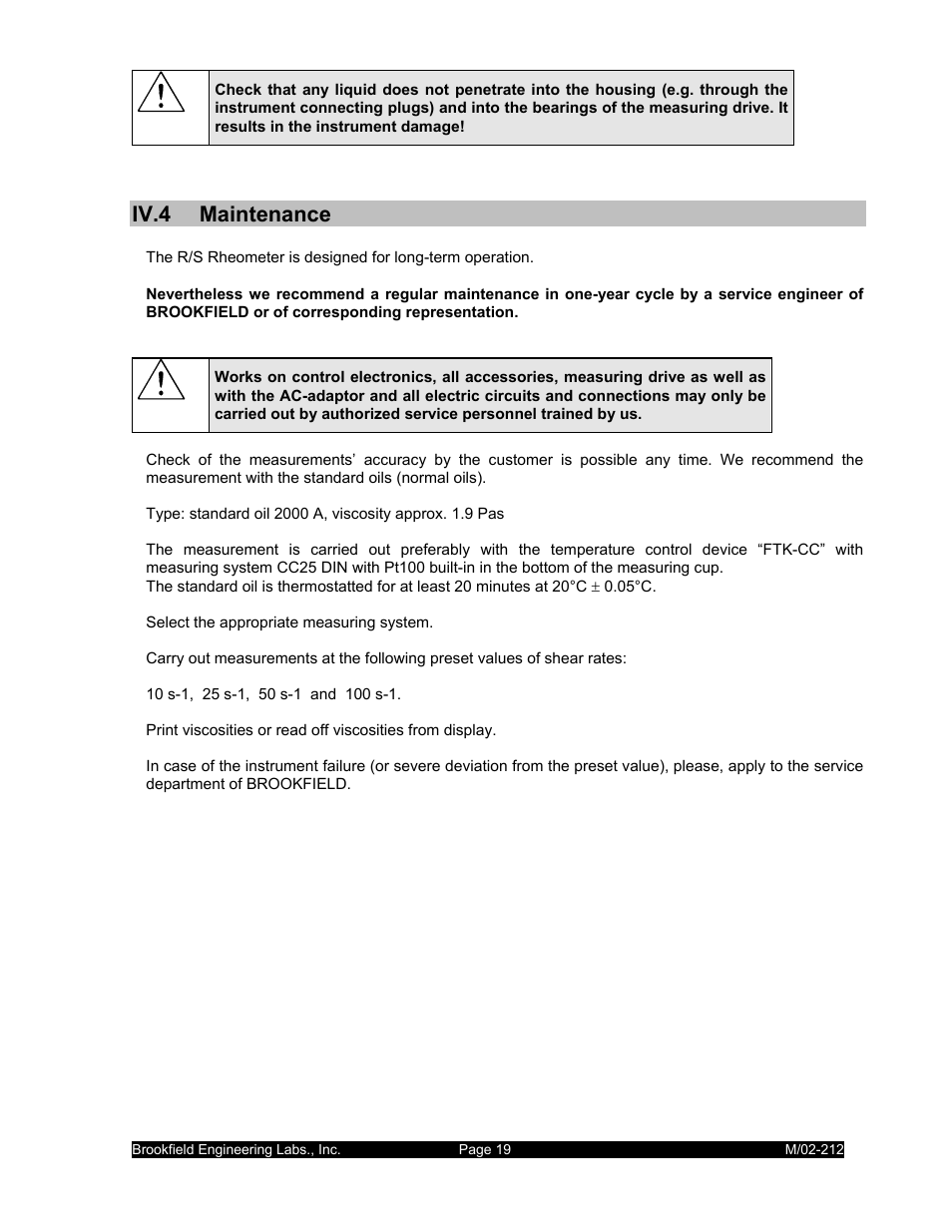 Iv.4 maintenance | IBM R/S Rheometer M/02-212 User Manual | Page 19 / 65