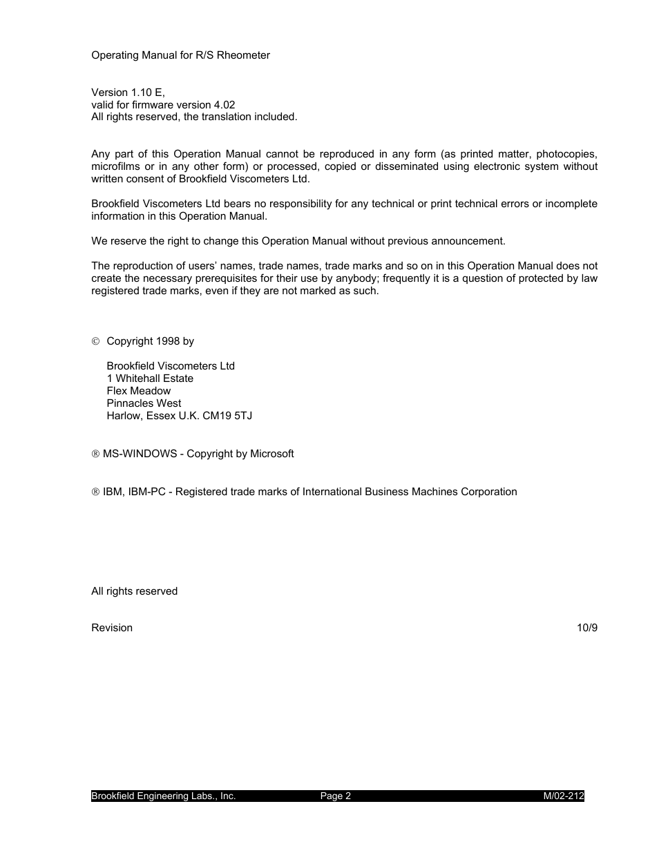 IBM R/S Rheometer M/02-212 User Manual | Page 2 / 65