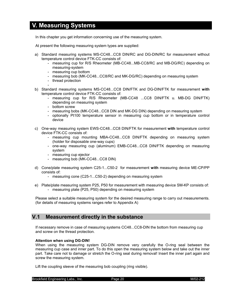 V. measuring systems, V.1 measurement directly in the substance | IBM R/S Rheometer M/02-212 User Manual | Page 20 / 65