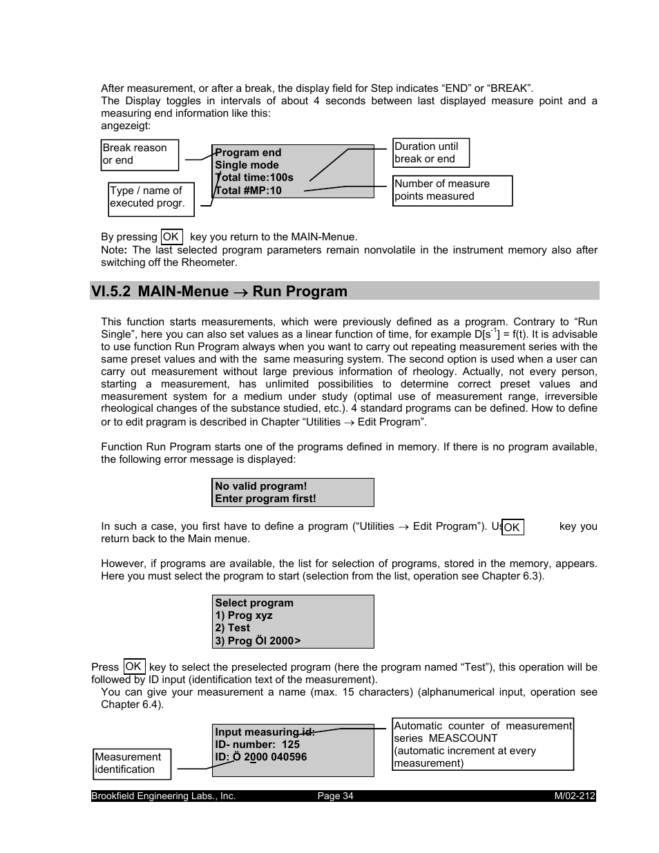 Vi.5.2 main-menue → run program | IBM R/S Rheometer M/02-212 User Manual | Page 34 / 65