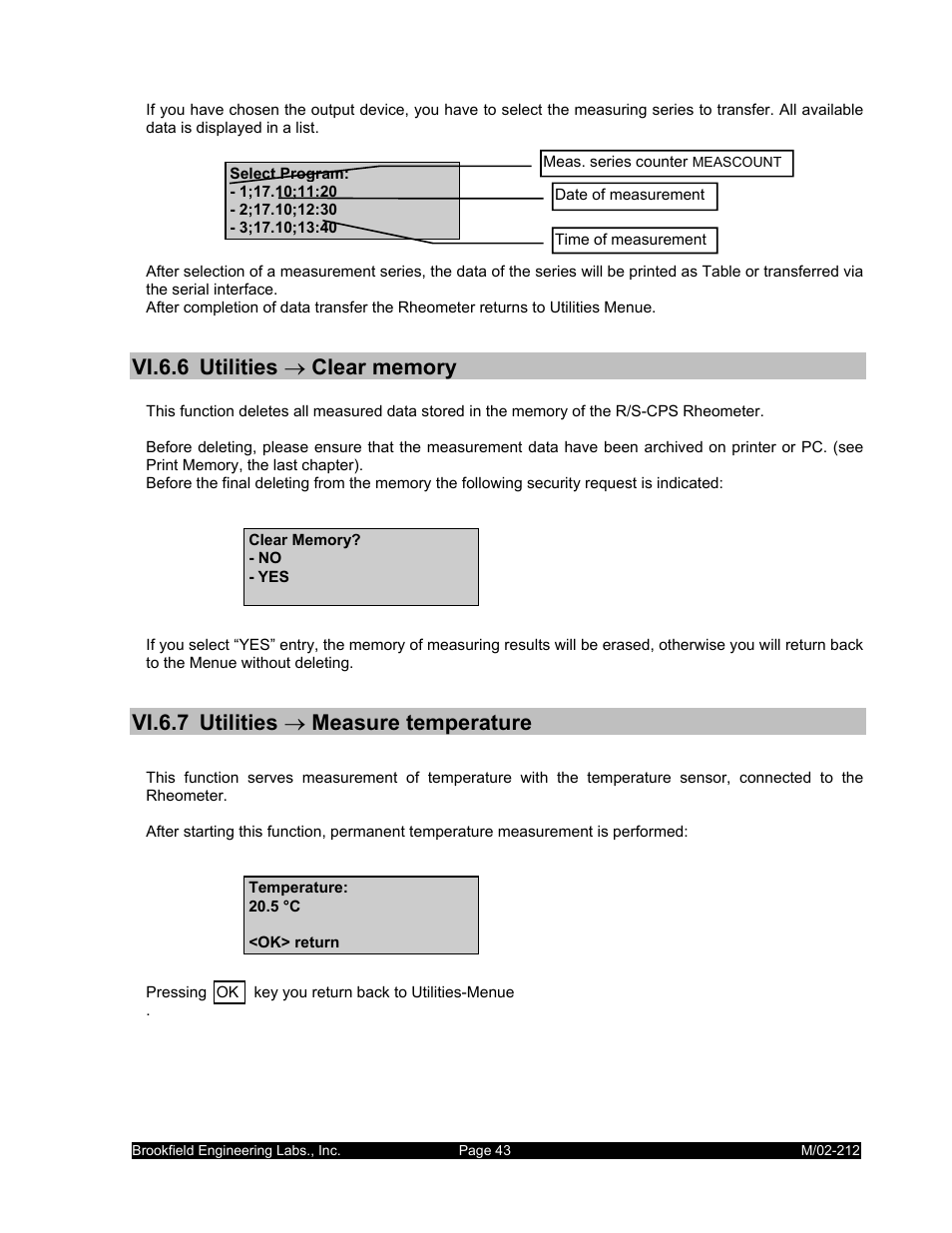 Vi.6.7 utilities → measure temperature | IBM R/S Rheometer M/02-212 User Manual | Page 43 / 65