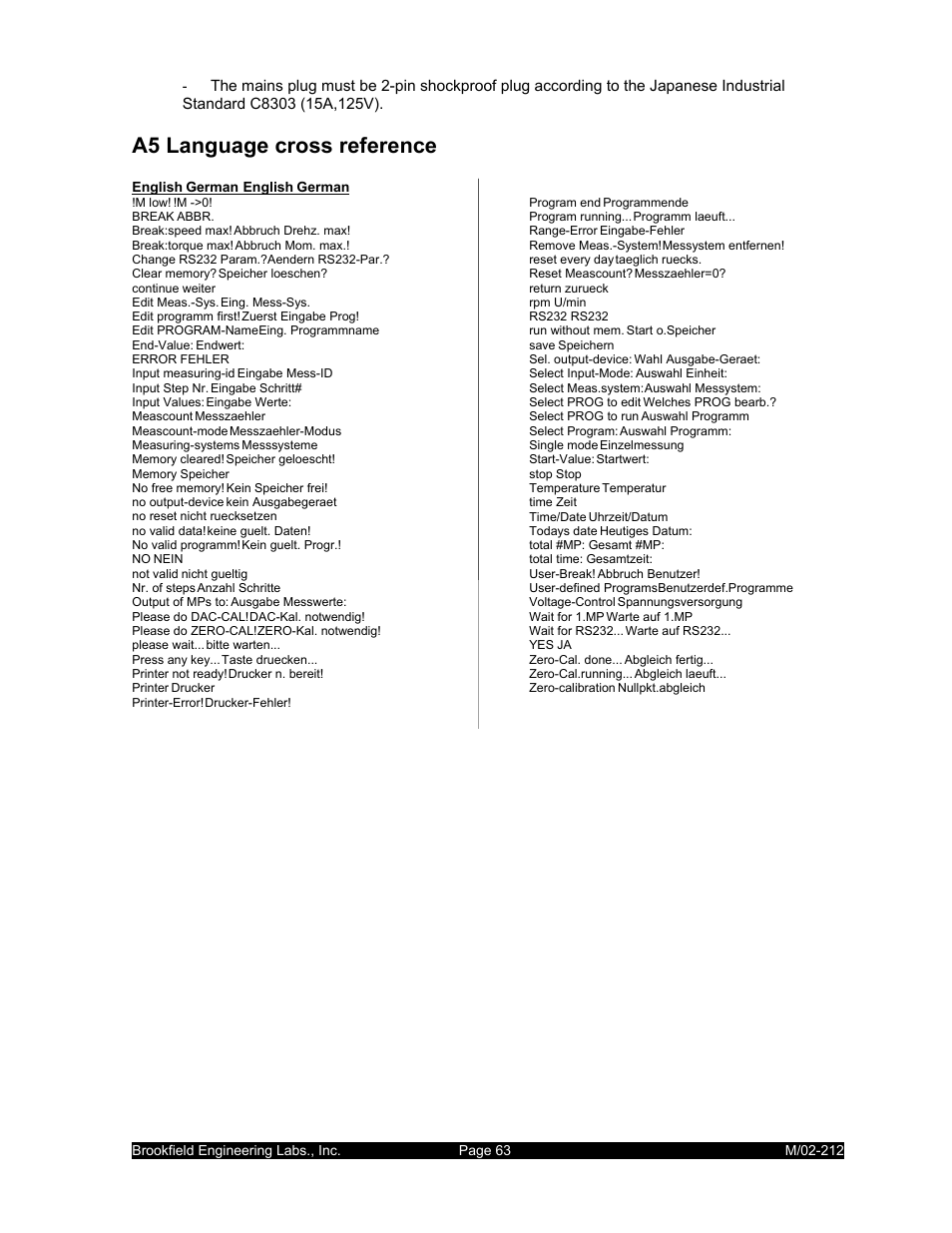 A5 language cross reference | IBM R/S Rheometer M/02-212 User Manual | Page 63 / 65