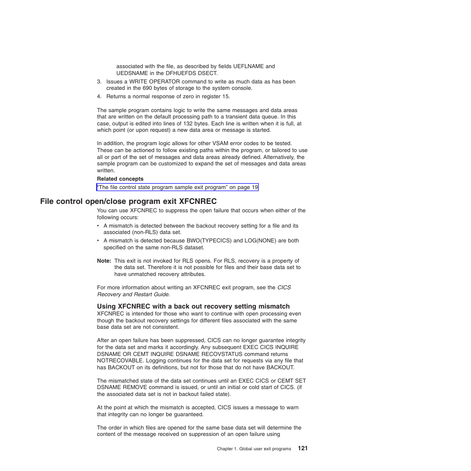 File control open/close program exit xfcnrec | IBM SC34-6814-04 User Manual | Page 143 / 953