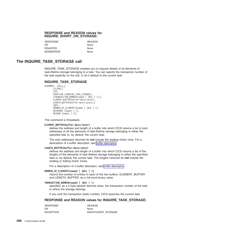 The inquire_task_storage call | IBM SC34-6814-04 User Manual | Page 420 / 953